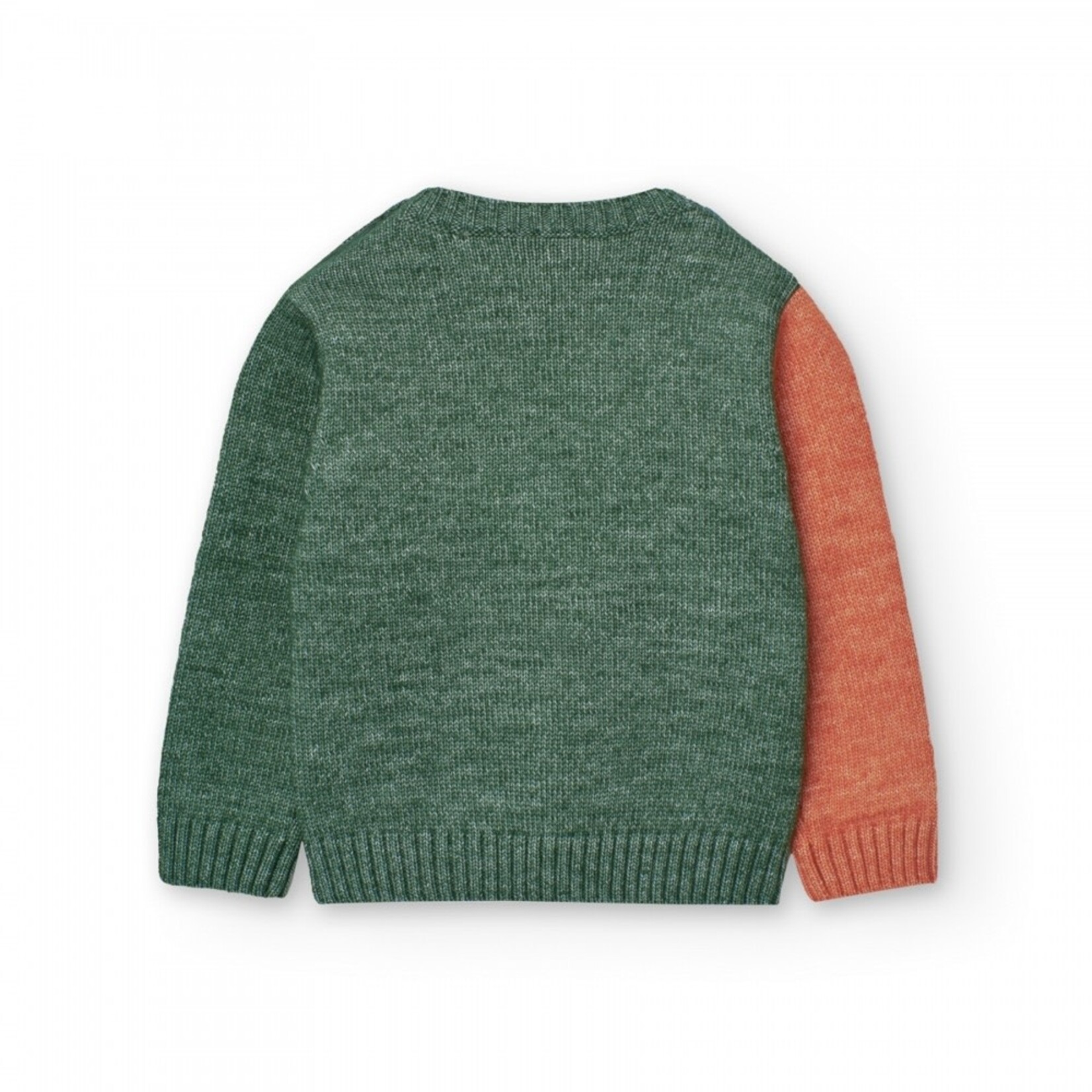 Boboli BOBOLI - Forest green knit sweater with orange bear pattern