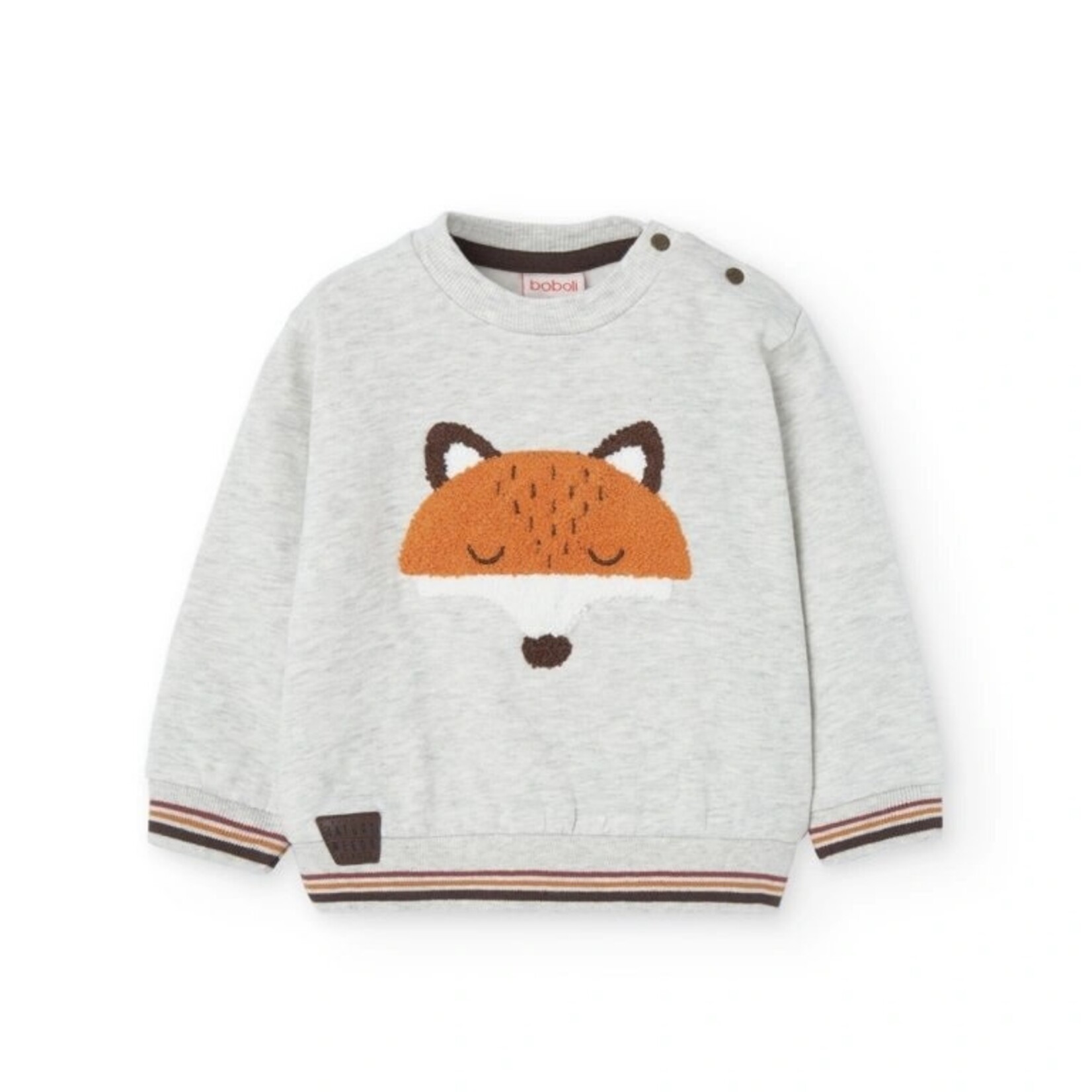 Boboli BOBOLI - Light gray heather fleece sweater with fox appliqué