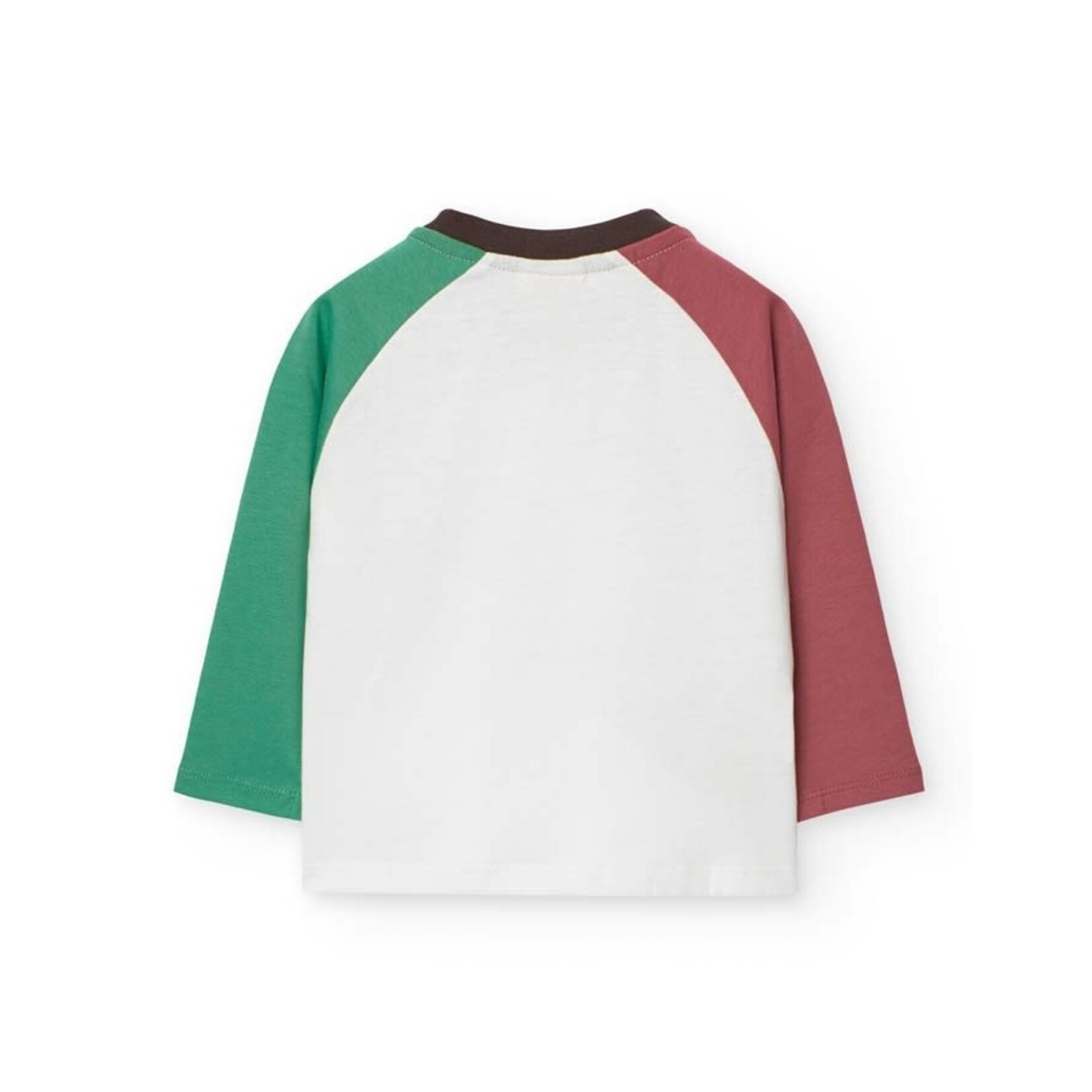 Boboli BOBOLI - White Bicolor Raglan Long Sleeve T-Shirt with Forest Animal Print