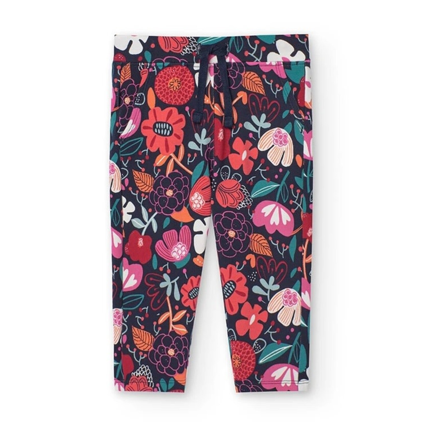 Boboli BOBOLI - Navy Fitted Soft Pants with Floral Print