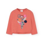 Boboli BOBOLI - Coral Long Sleeve T-Shirt with Flower Bouquet Print