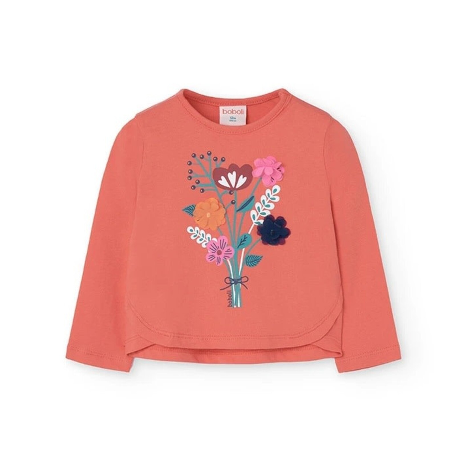 Boboli BOBOLI - T-shirt à manches longues corail avec imprimé de bouquet de fleurs