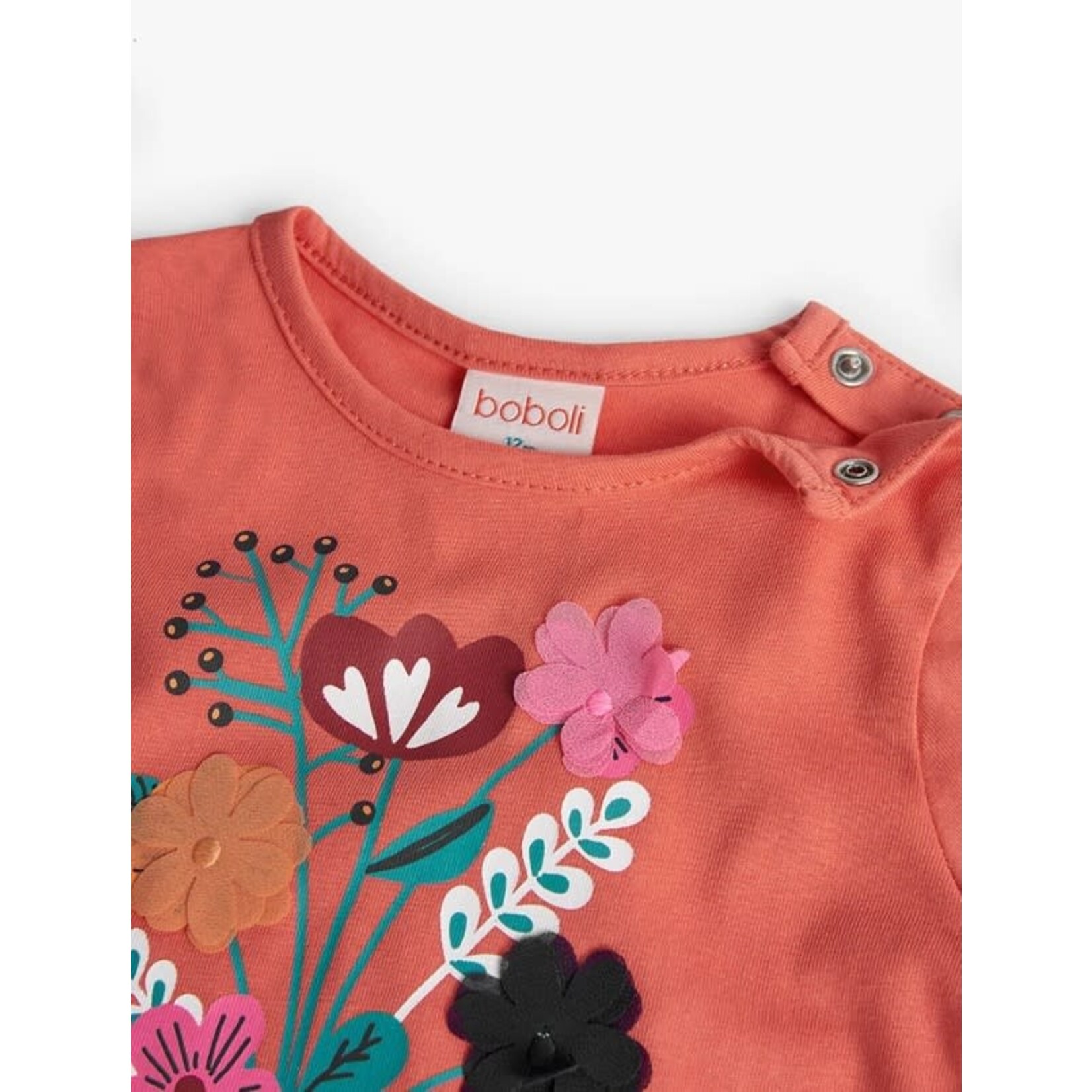 Boboli BOBOLI - Coral Long Sleeve T-Shirt with Flower Bouquet Print