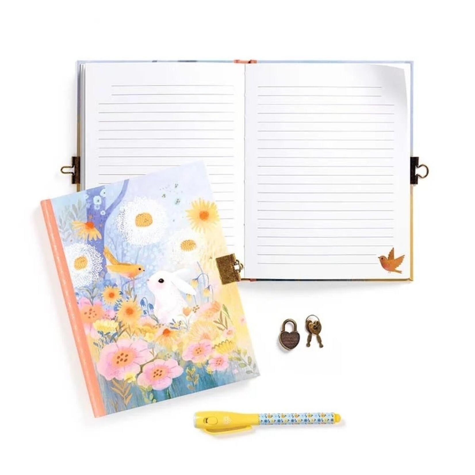 Djeco DJECO - Petit carnet secret avec crayon magique motif lapin, oiseau et fleurs 'Kendra'