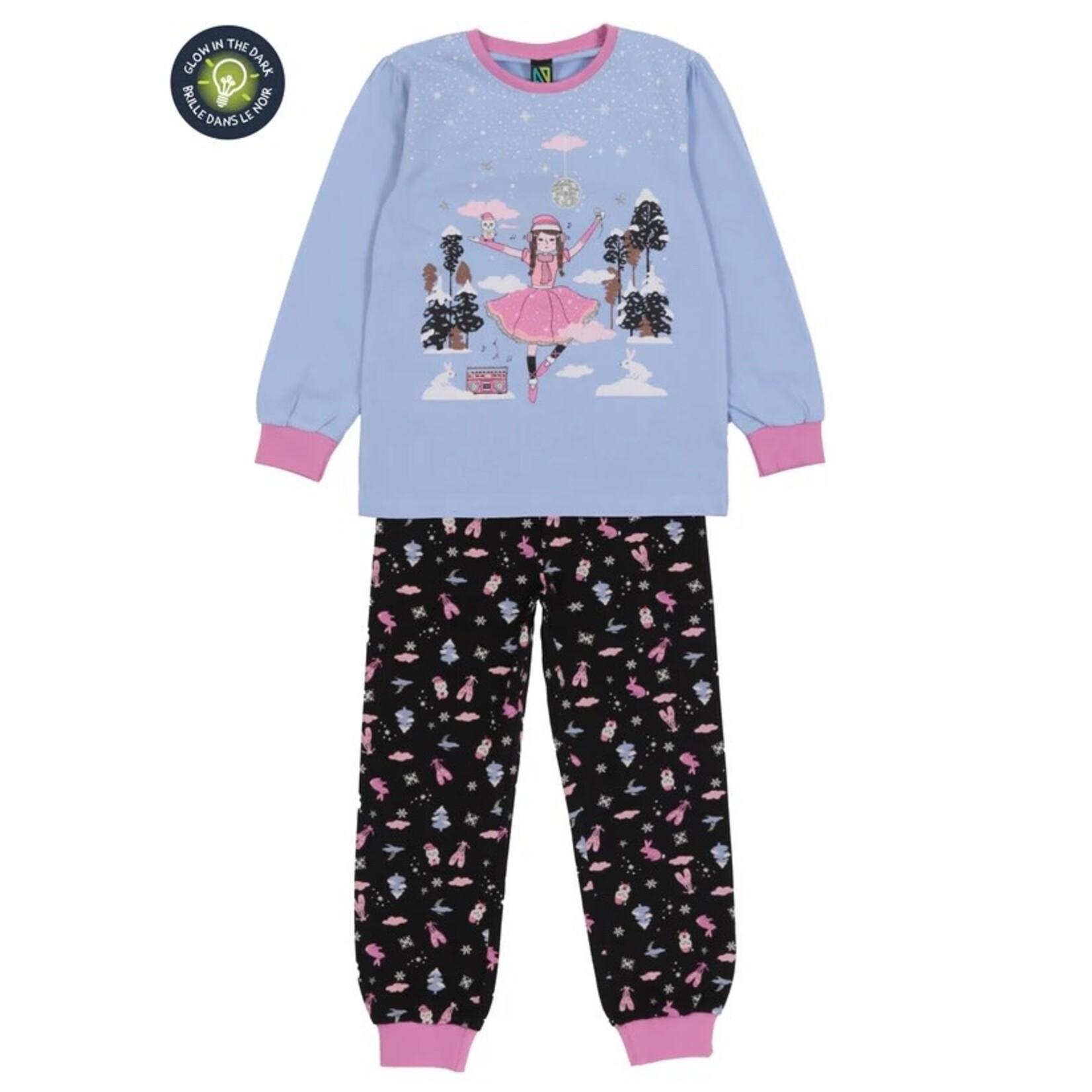 Nanö NANÖ - Ensemble pyjama bleu pâle et rose avec imprimé d'une ballerine en hiver