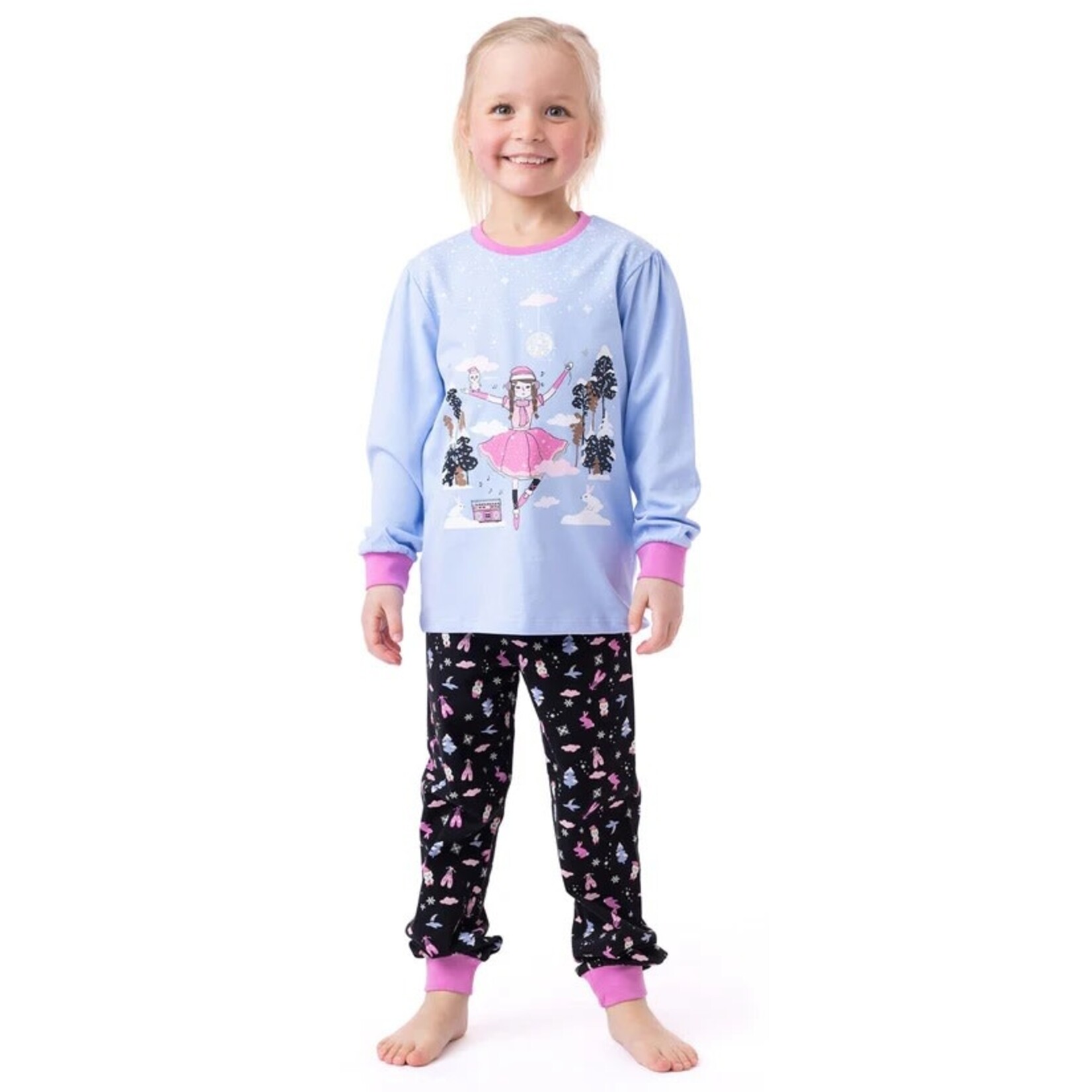 Nanö NANÖ - 2-Piece Pyjama in Light Blue and Pink with Winter Ballerina Print