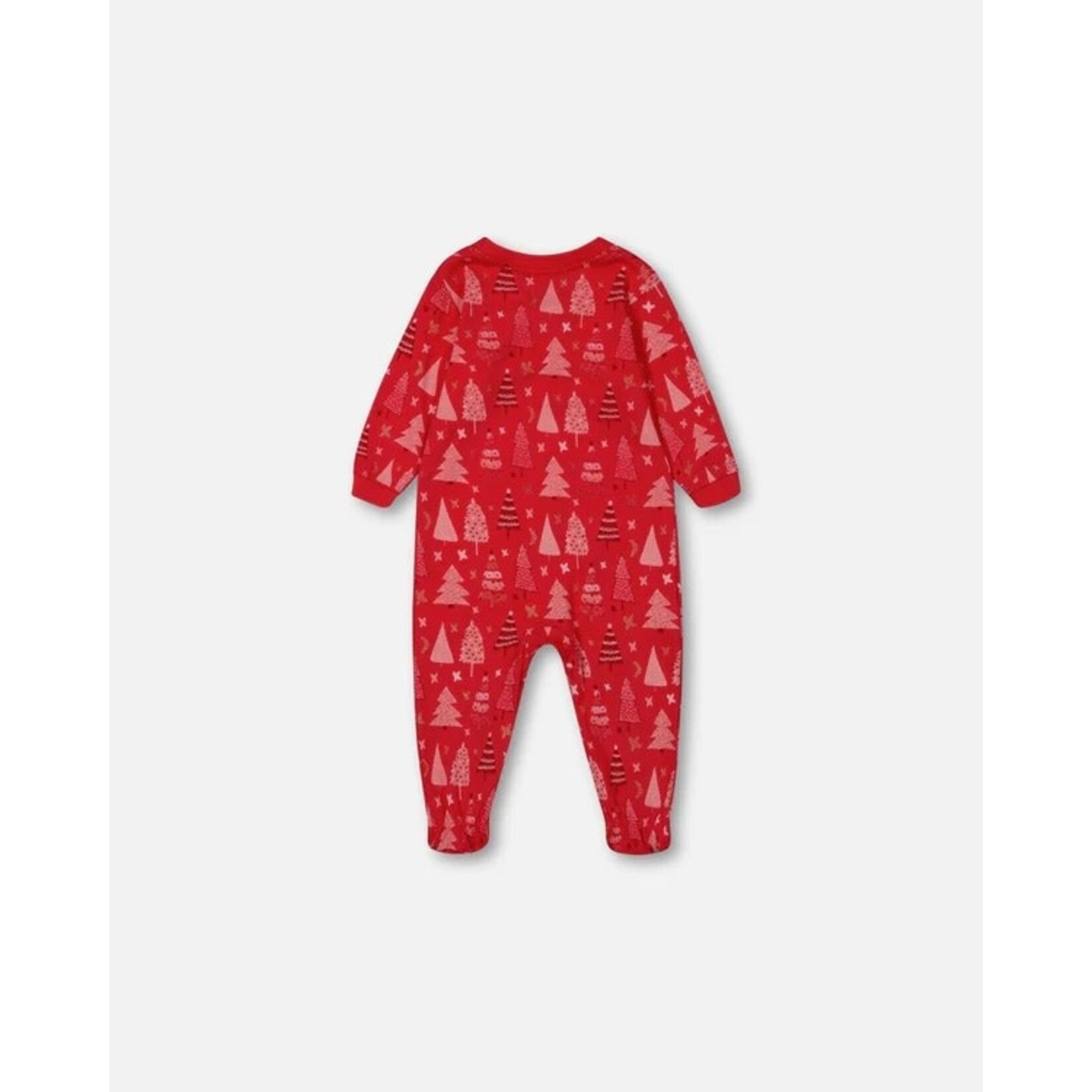 Deux par Deux DEUX PAR DEUX - Red one-piece Christmas tree print pyjamas in organic cotton