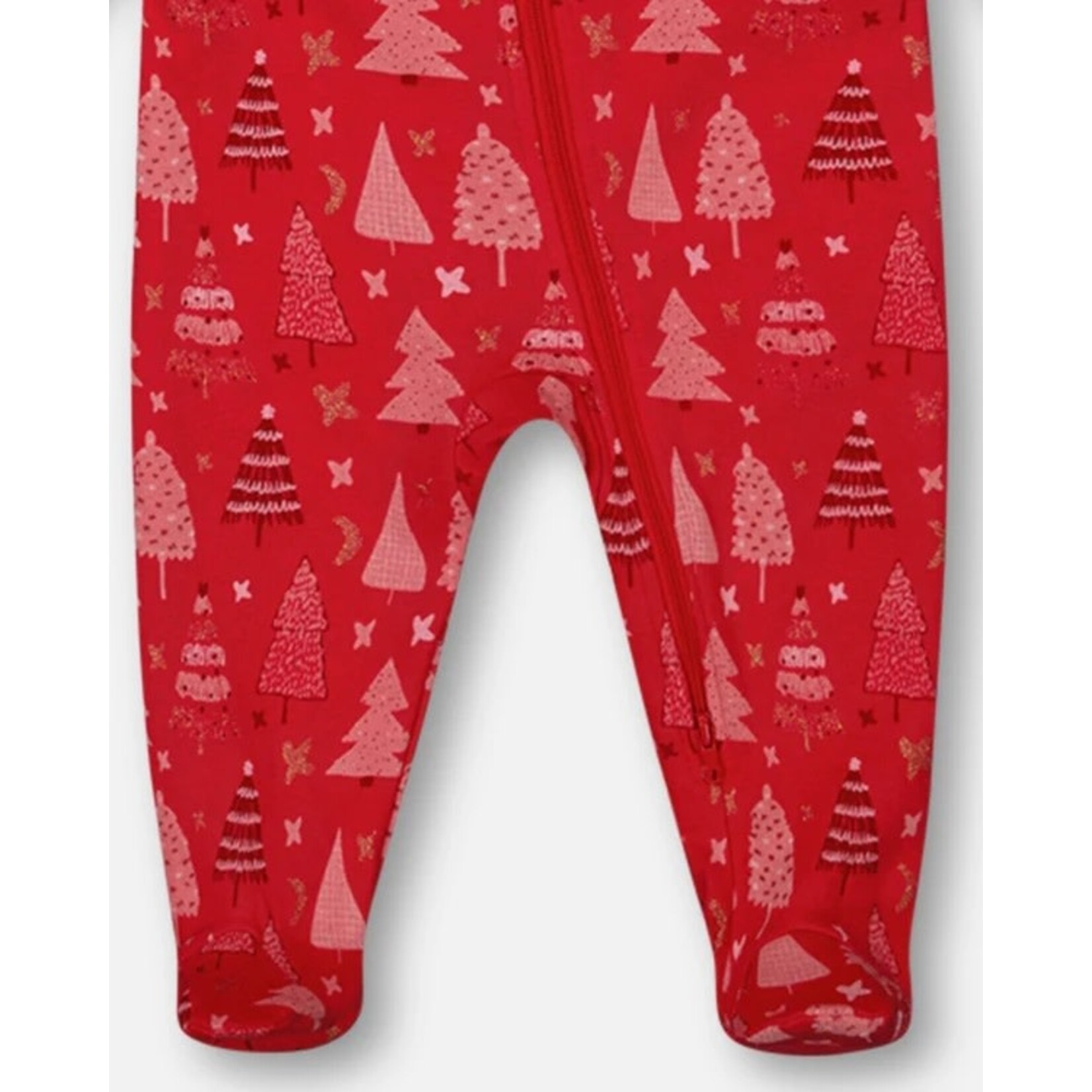 Deux par Deux DEUX PAR DEUX - Red one-piece Christmas tree print pyjamas in organic cotton