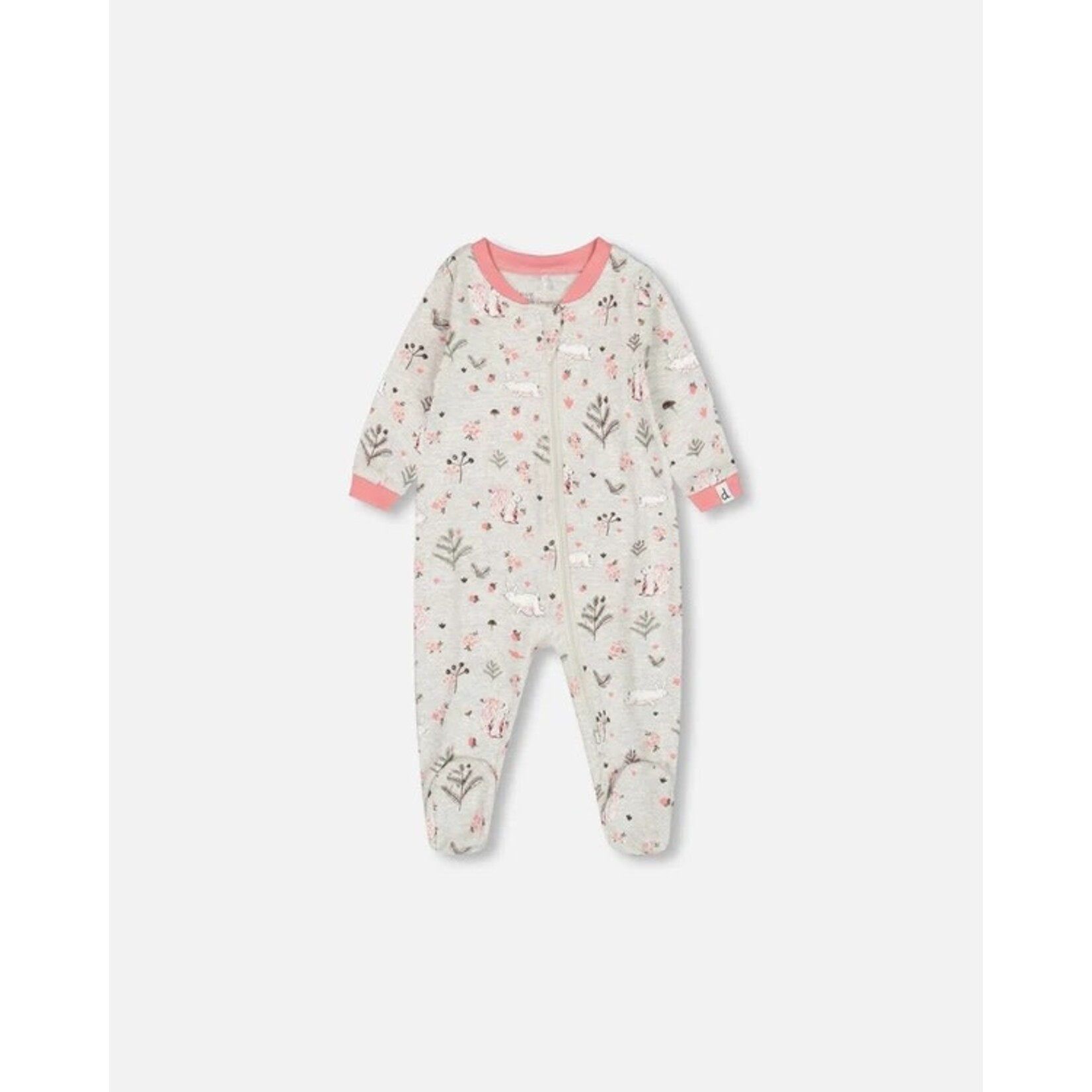 Deux par Deux DEUX PAR DEUX - Biege one-piece pyjamas with squirrel print in organic cotton