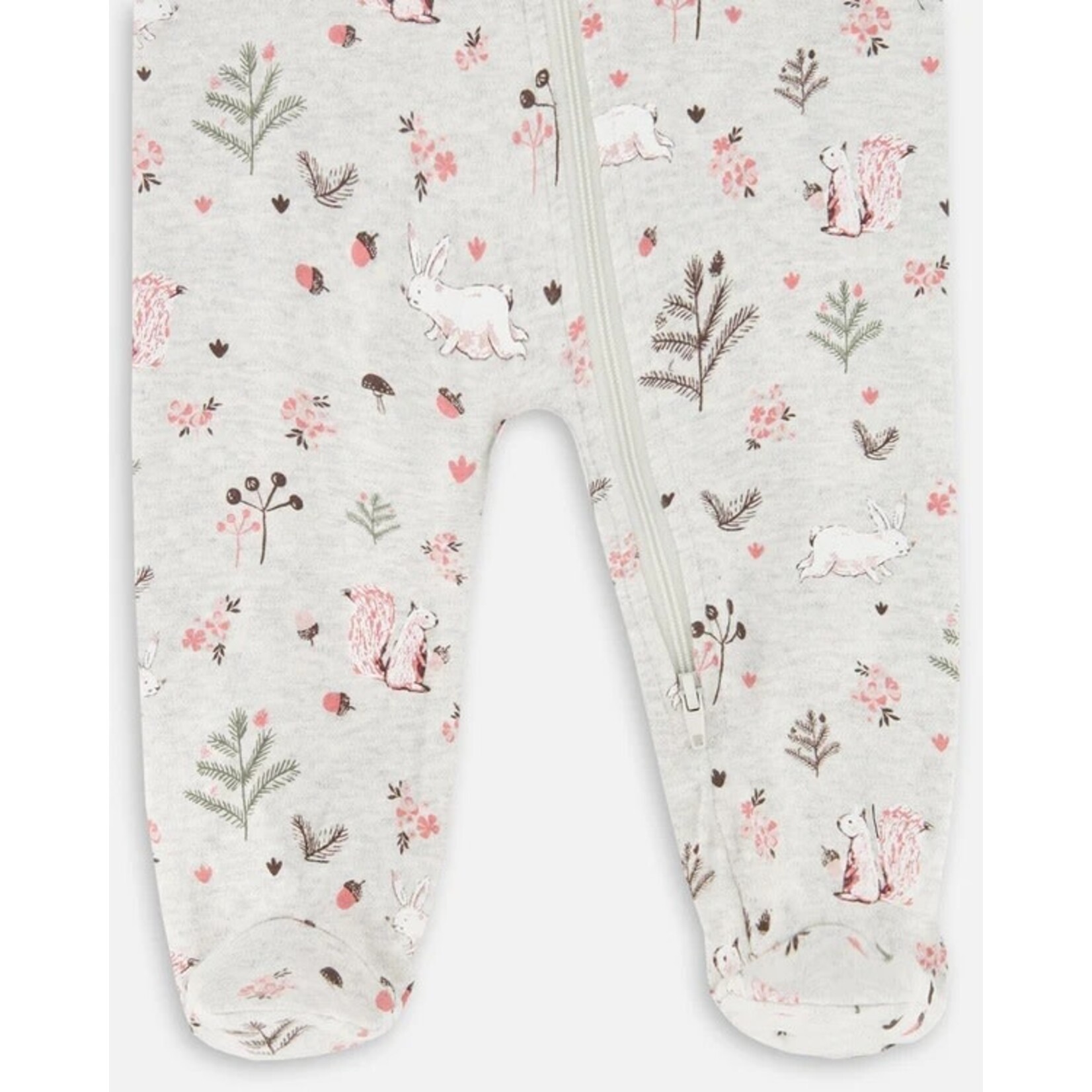 Deux par Deux DEUX PAR DEUX - Biege one-piece pyjamas with squirrel print in organic cotton