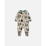 Deux par Deux DEUX PAR DEUX - Heather gray one-piece pyjamas with reindeer and fir tree print in organic cotton