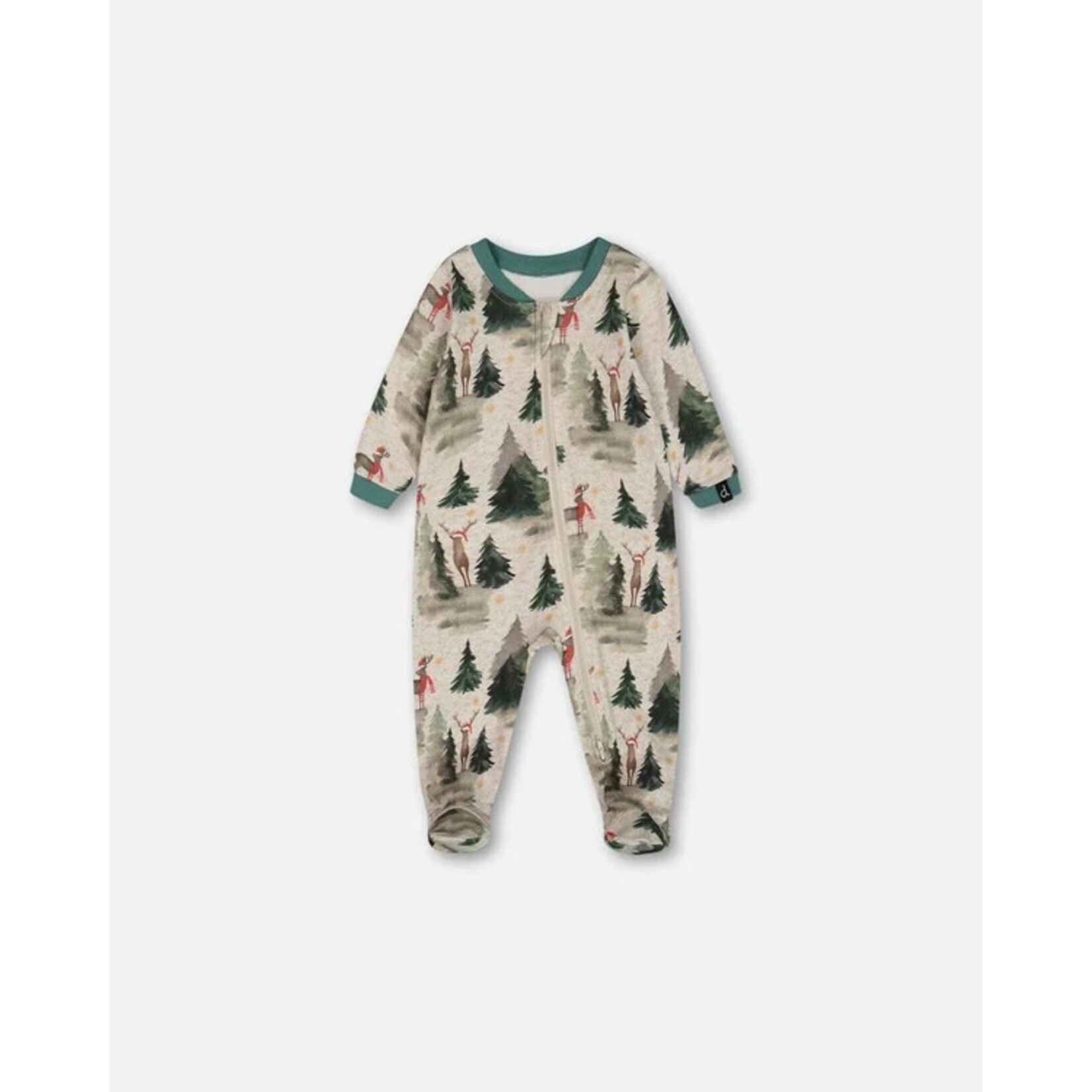 Deux par Deux DEUX PAR DEUX - Pyjama une-pièce gris chiné imprimé rennes et sapins en coton biologique