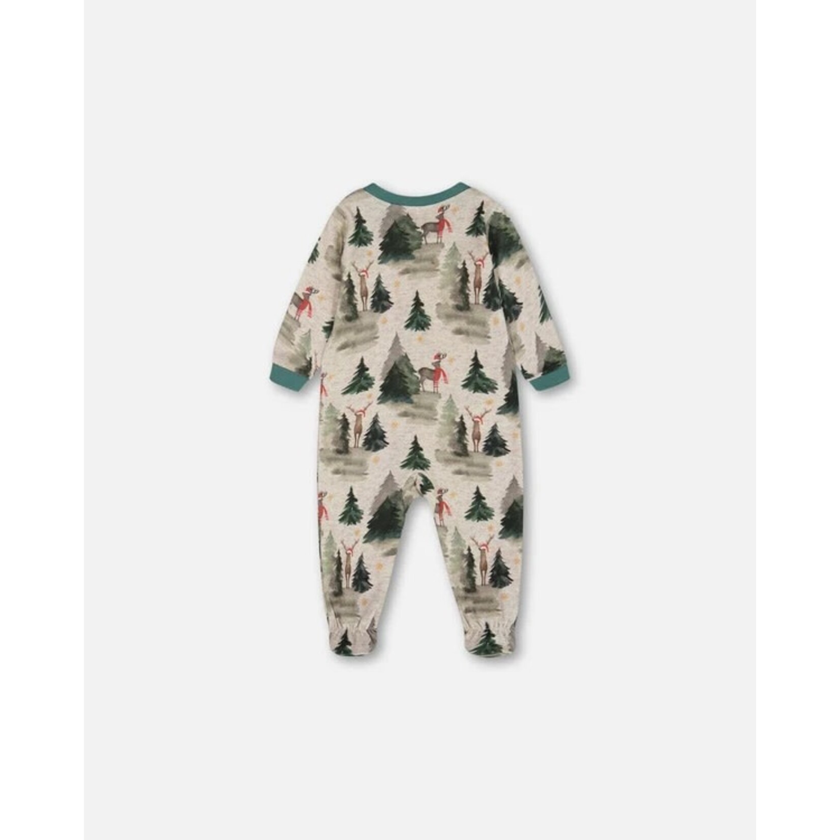 Deux par Deux DEUX PAR DEUX - Pyjama une-pièce gris chiné imprimé rennes et sapins en coton biologique