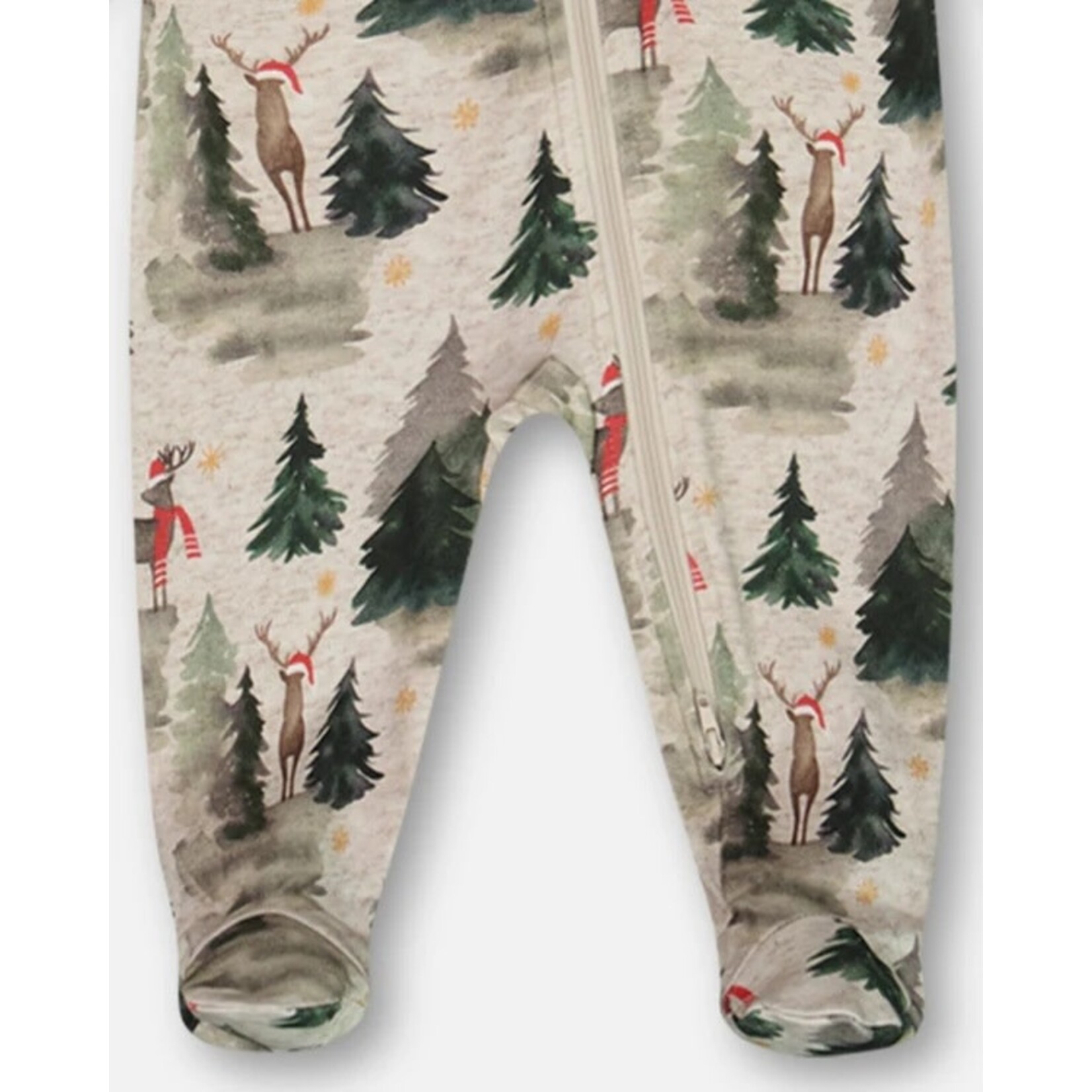 Deux par Deux DEUX PAR DEUX - Pyjama une-pièce gris chiné imprimé rennes et sapins en coton biologique