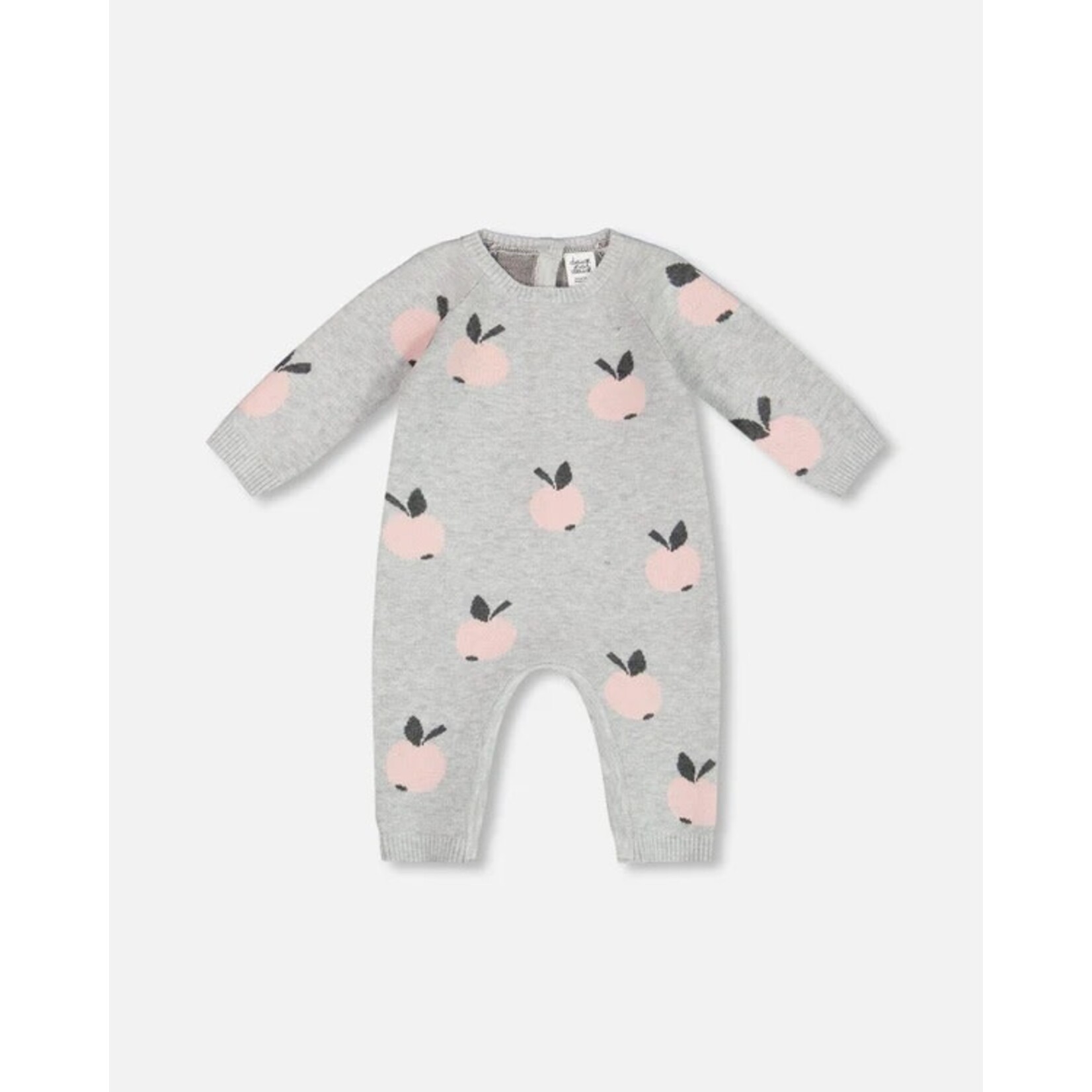 Deux par Deux  DEUX PAR DEUX - Gray knit jumpsuit with pink apple pattern