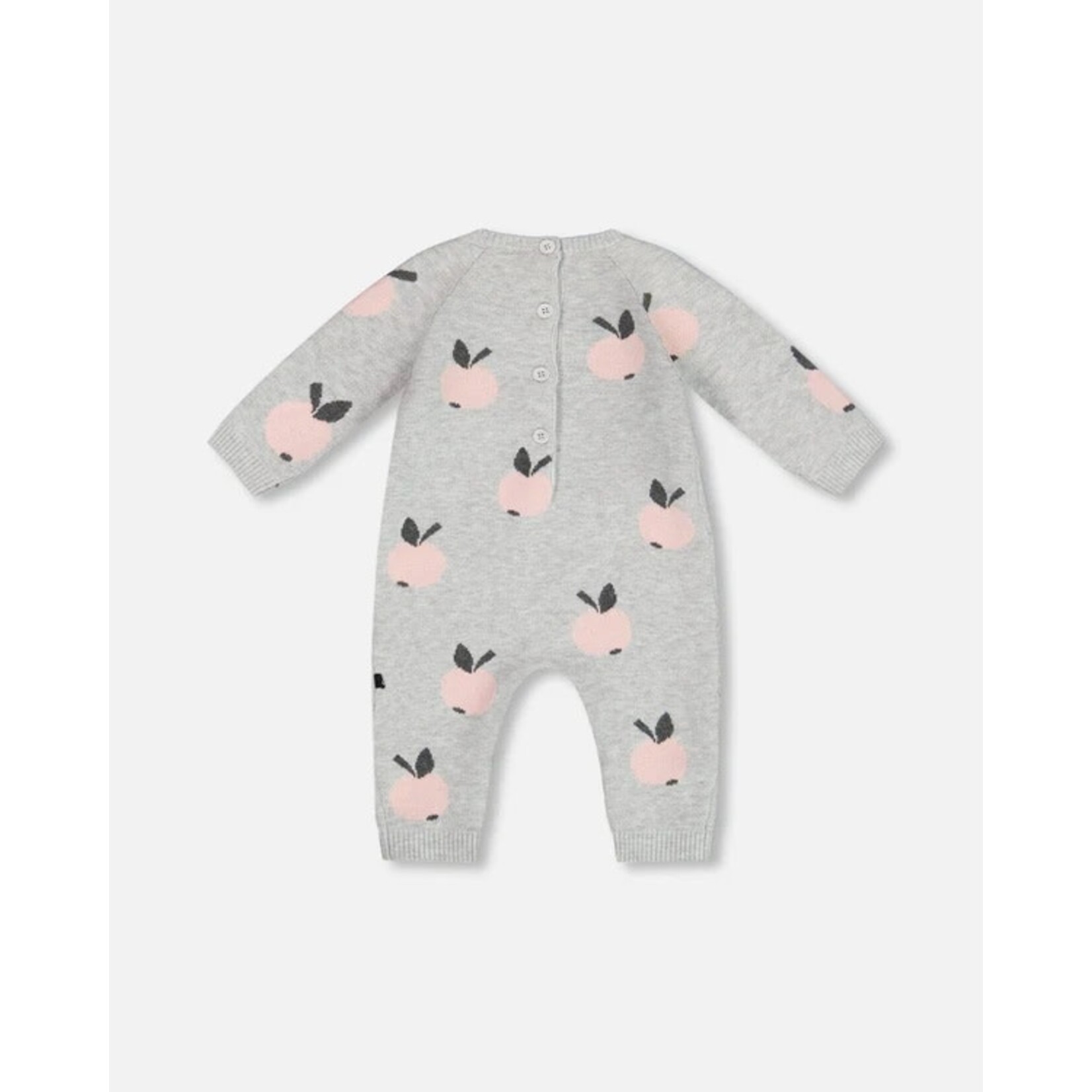 Deux par Deux  DEUX PAR DEUX - Gray knit jumpsuit with pink apple pattern