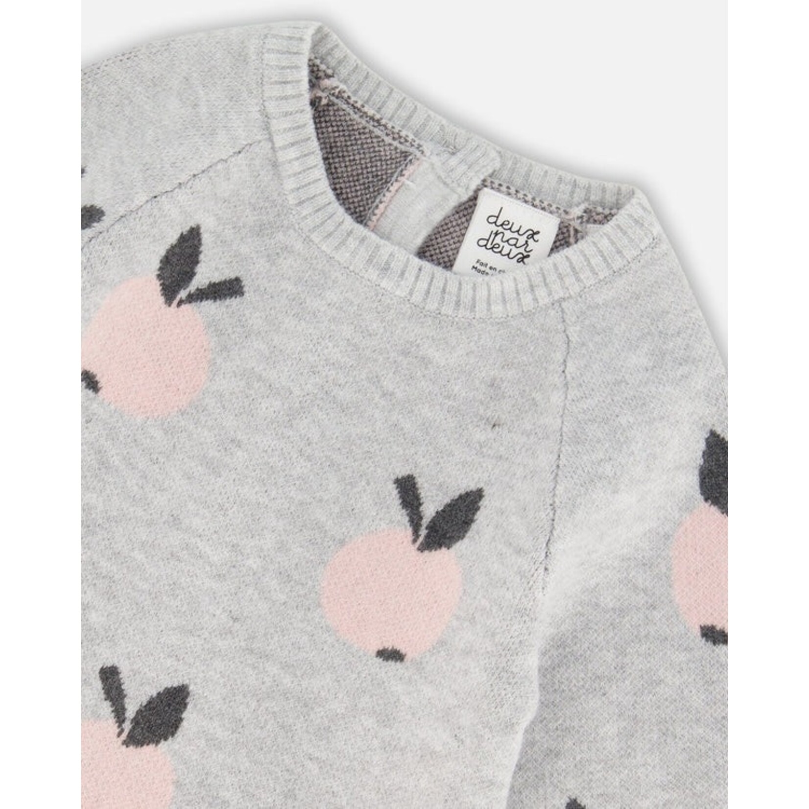 Deux par Deux  DEUX PAR DEUX - Gray knit jumpsuit with pink apple pattern