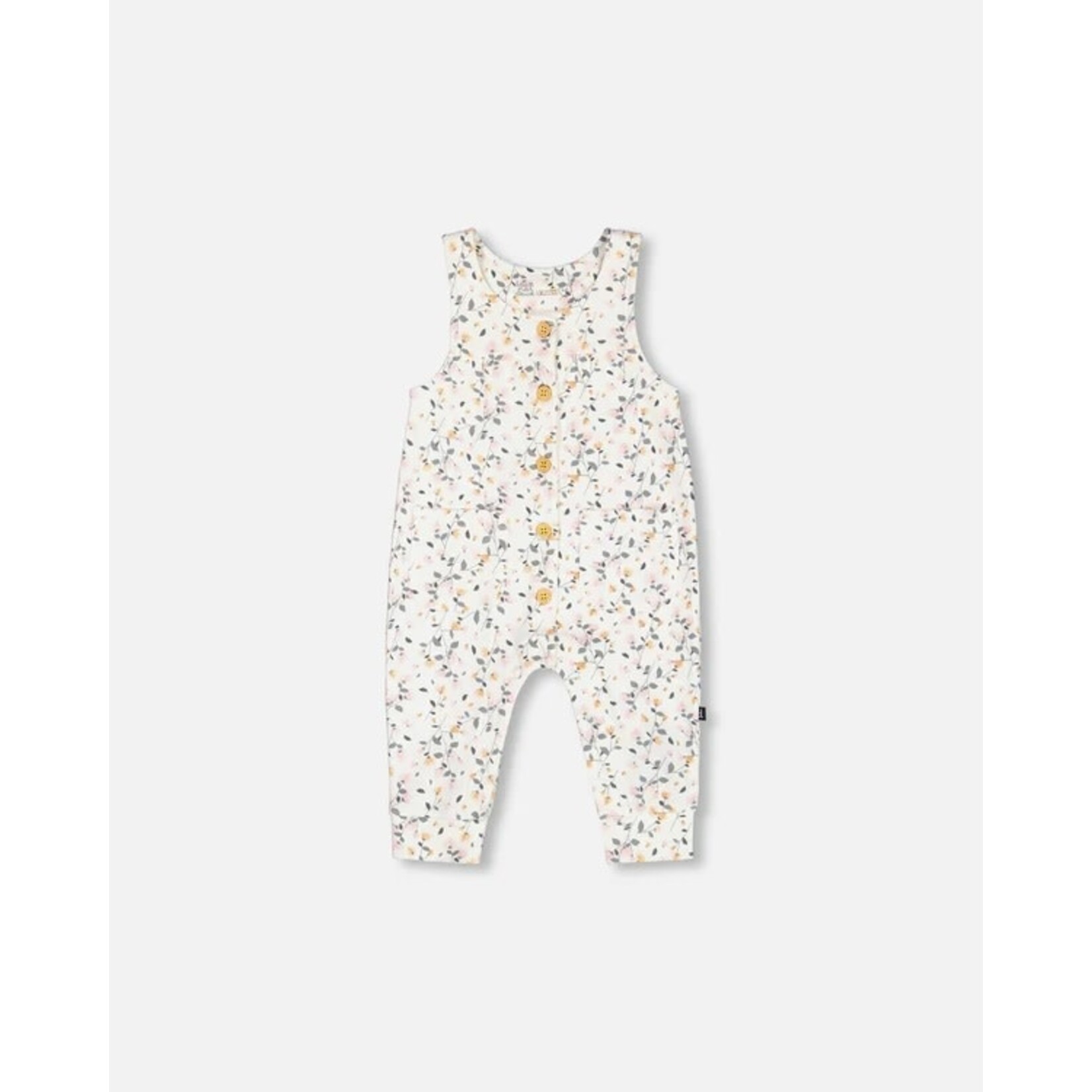 Deux par Deux DEUX PAR DEUX - Plain onesie and cream overalls set with flower print in organic cotton