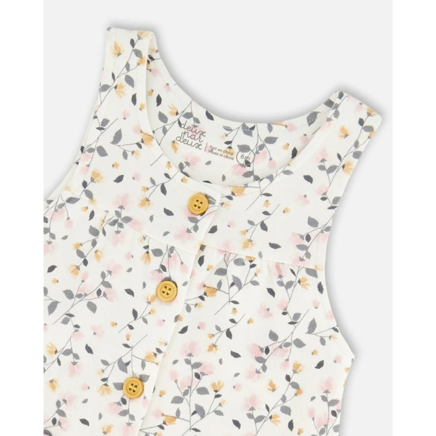 Deux par Deux DEUX PAR DEUX - Plain onesie and cream overalls set with flower print in organic cotton