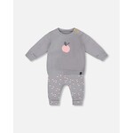 Deux par Deux DEUX PAR DEUX - Gray apple print organic cotton top and pants set