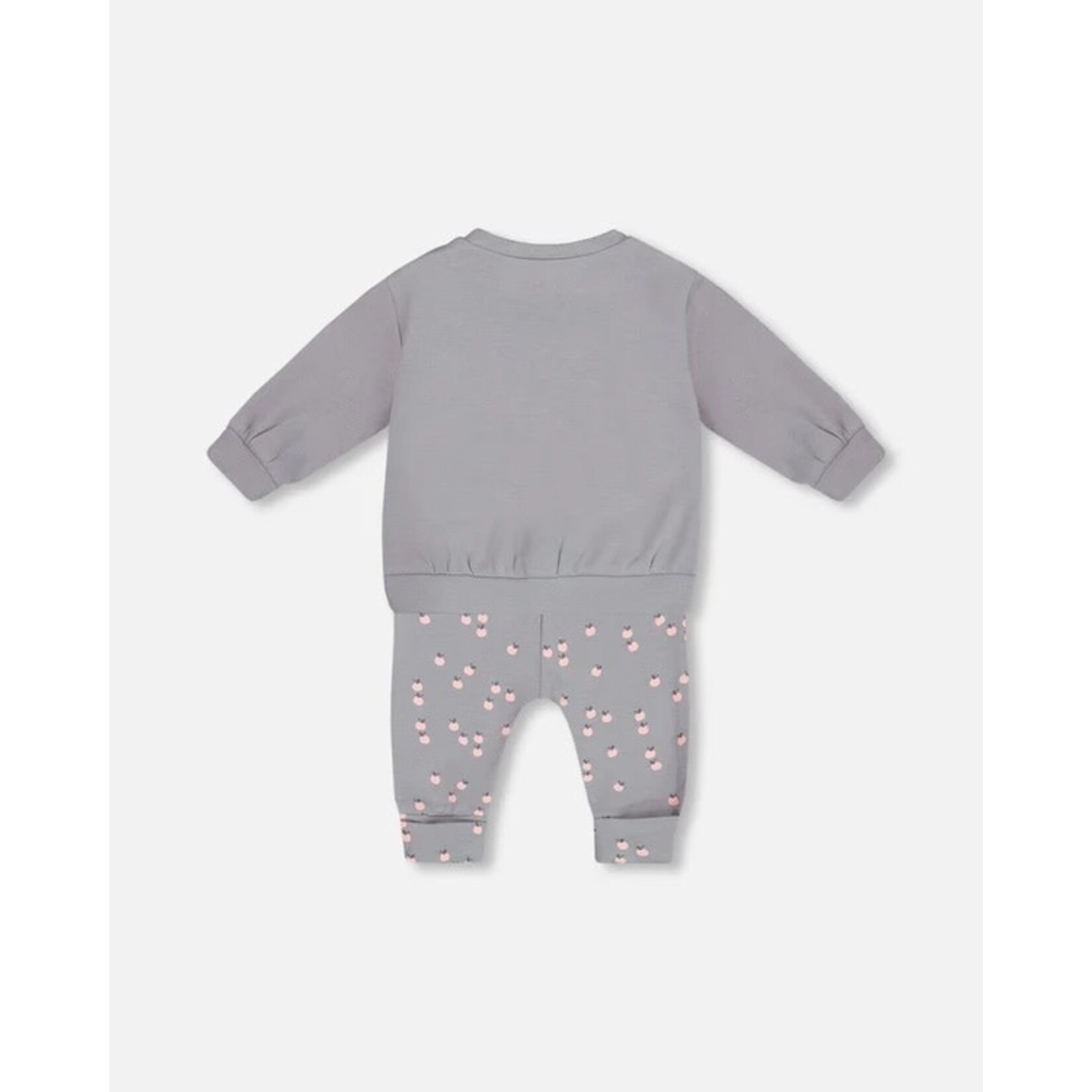 Deux par Deux DEUX PAR DEUX - Gray apple print organic cotton top and pants set