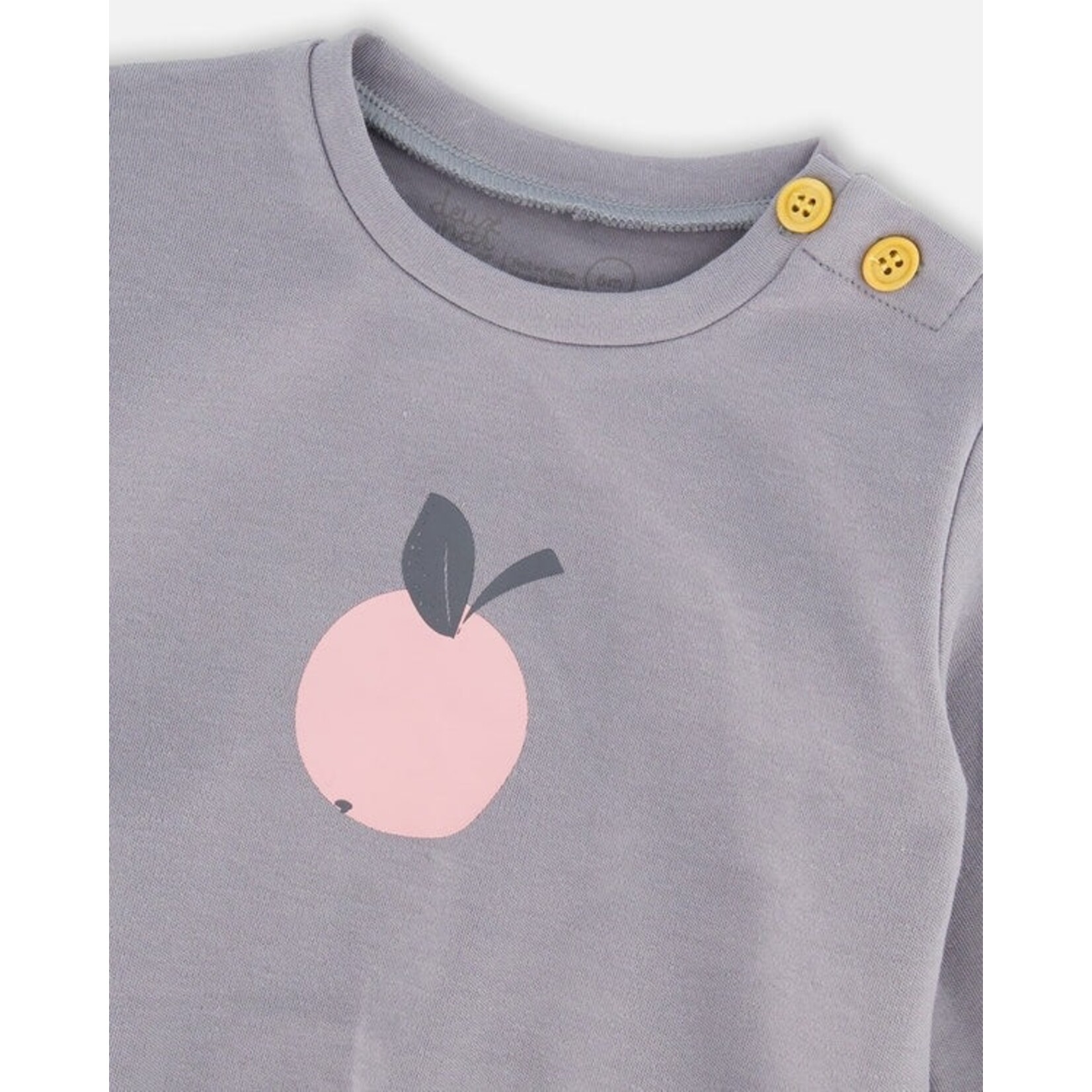 Deux par Deux DEUX PAR DEUX - Gray apple print organic cotton top and pants set