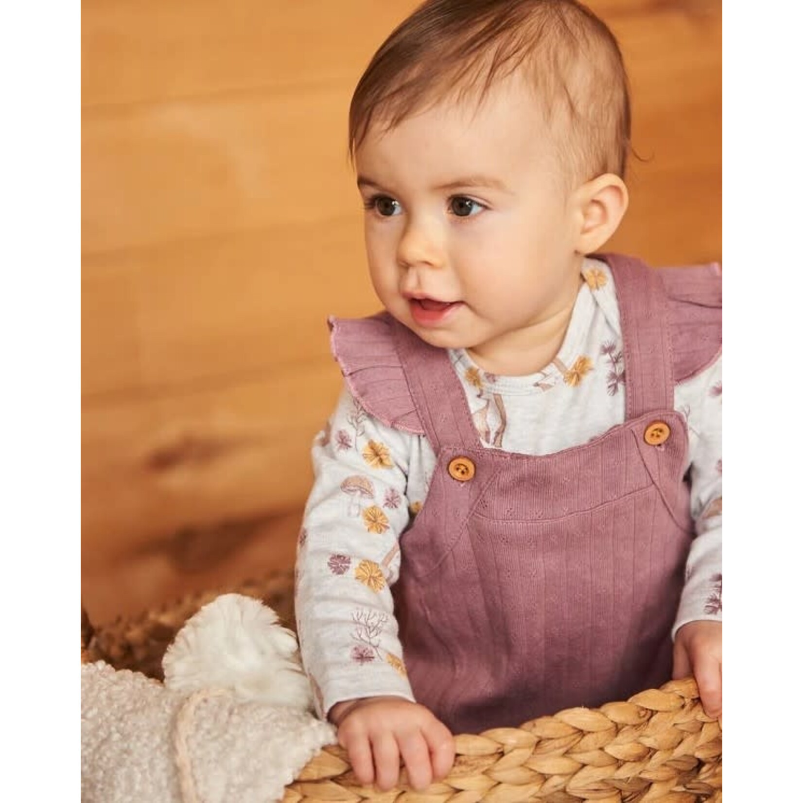 Deux par Deux DEUX PAR DEUX - Printed Organic Cotton Onesie And Pointelle Overall Set Woodrose 'Foxtrot'