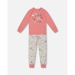 Deux par Deux DEUX PAR DEUX - Pink and Grey Organic Cotton Two-Piece Pyjama Set with Squirrel Print