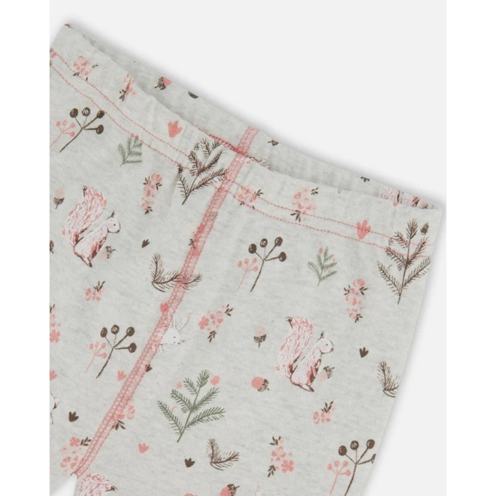 Deux par Deux DEUX PAR DEUX - Pink and Grey Organic Cotton Two-Piece Pyjama Set with Squirrel Print