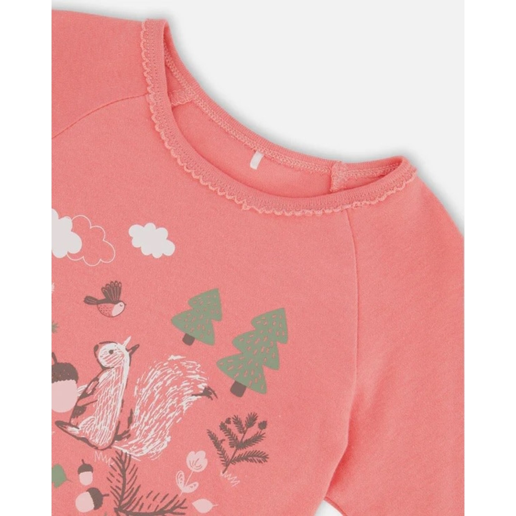 Deux par Deux DEUX PAR DEUX - Pink and Grey Organic Cotton Two-Piece Pyjama Set with Squirrel Print