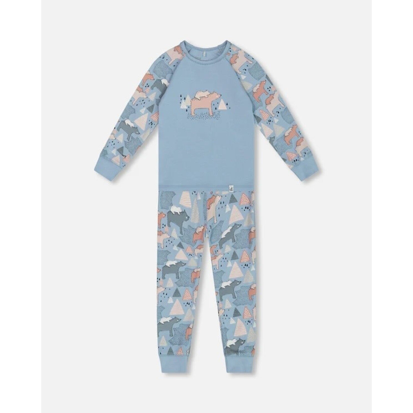 Deux par Deux DEUX PAR DEUX - Ensemble pyjama deux pièces en coton biologique bleu ciel avec imprimé maman ours