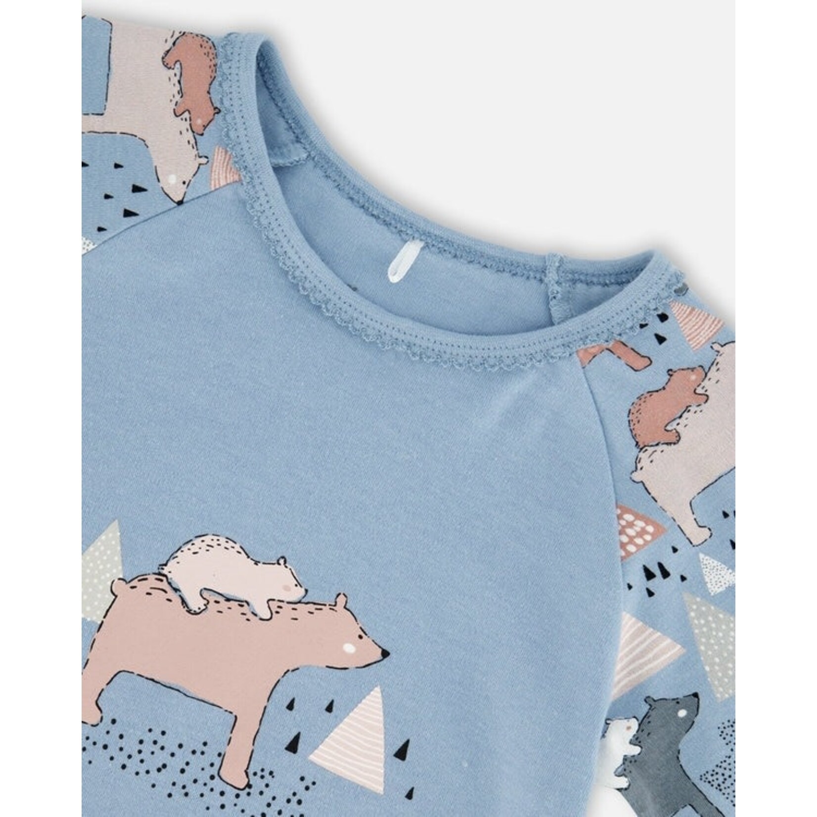 Deux par Deux DEUX PAR DEUX - Sky Blue Organic Cotton Two-Piece Pyjama Set with Mama Bear Print