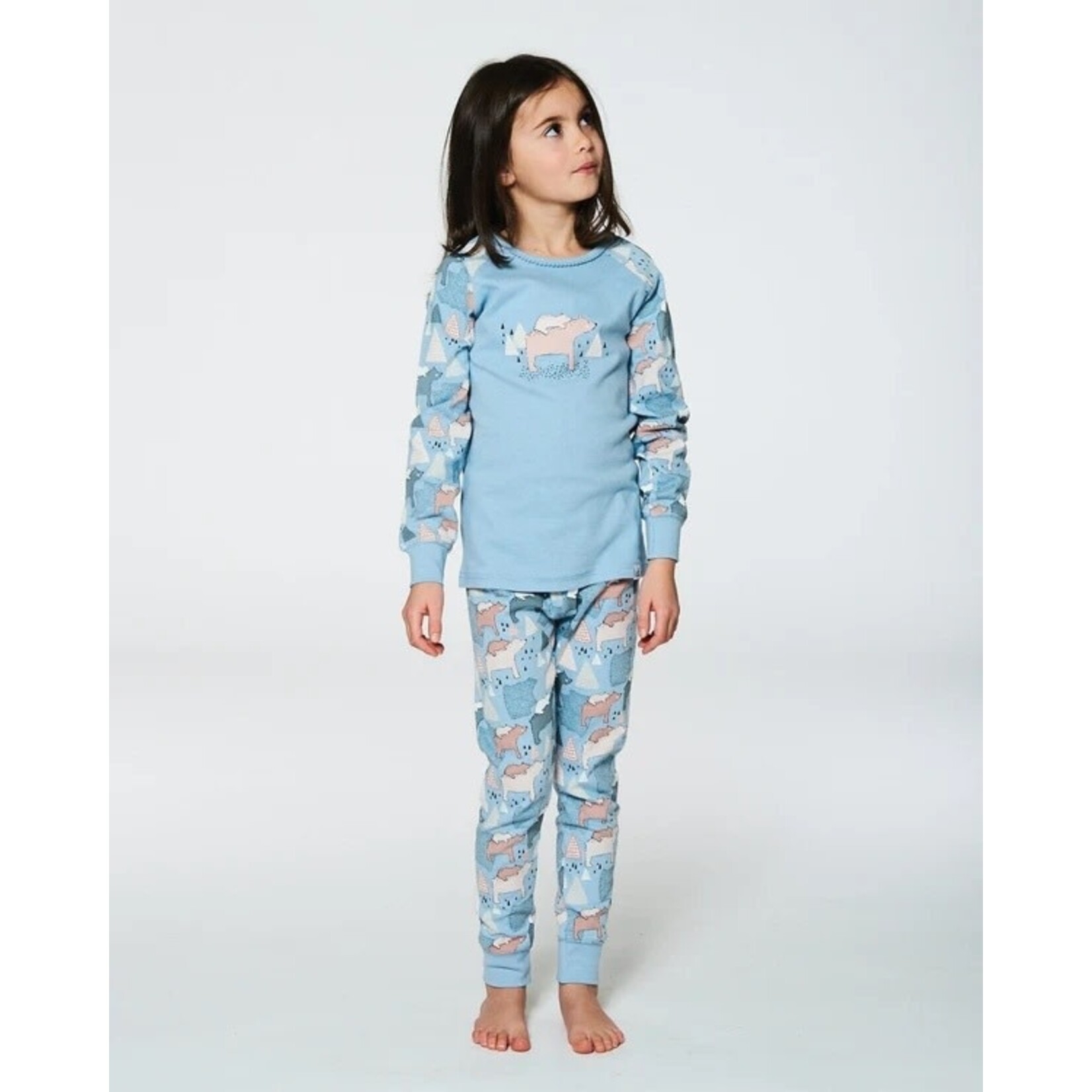 Deux par Deux DEUX PAR DEUX - Ensemble pyjama deux pièces en coton biologique bleu ciel avec imprimé maman ours