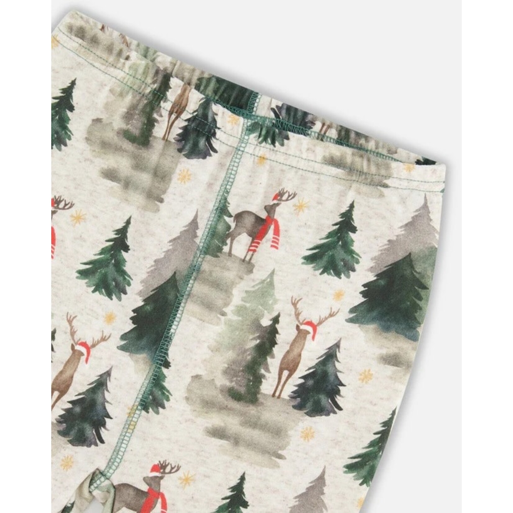 Deux par Deux DEUX PAR DEUX - Ensemble pyjama deux pièces en coton biologique vert avec imprimé de sapins et de rennes de Noël