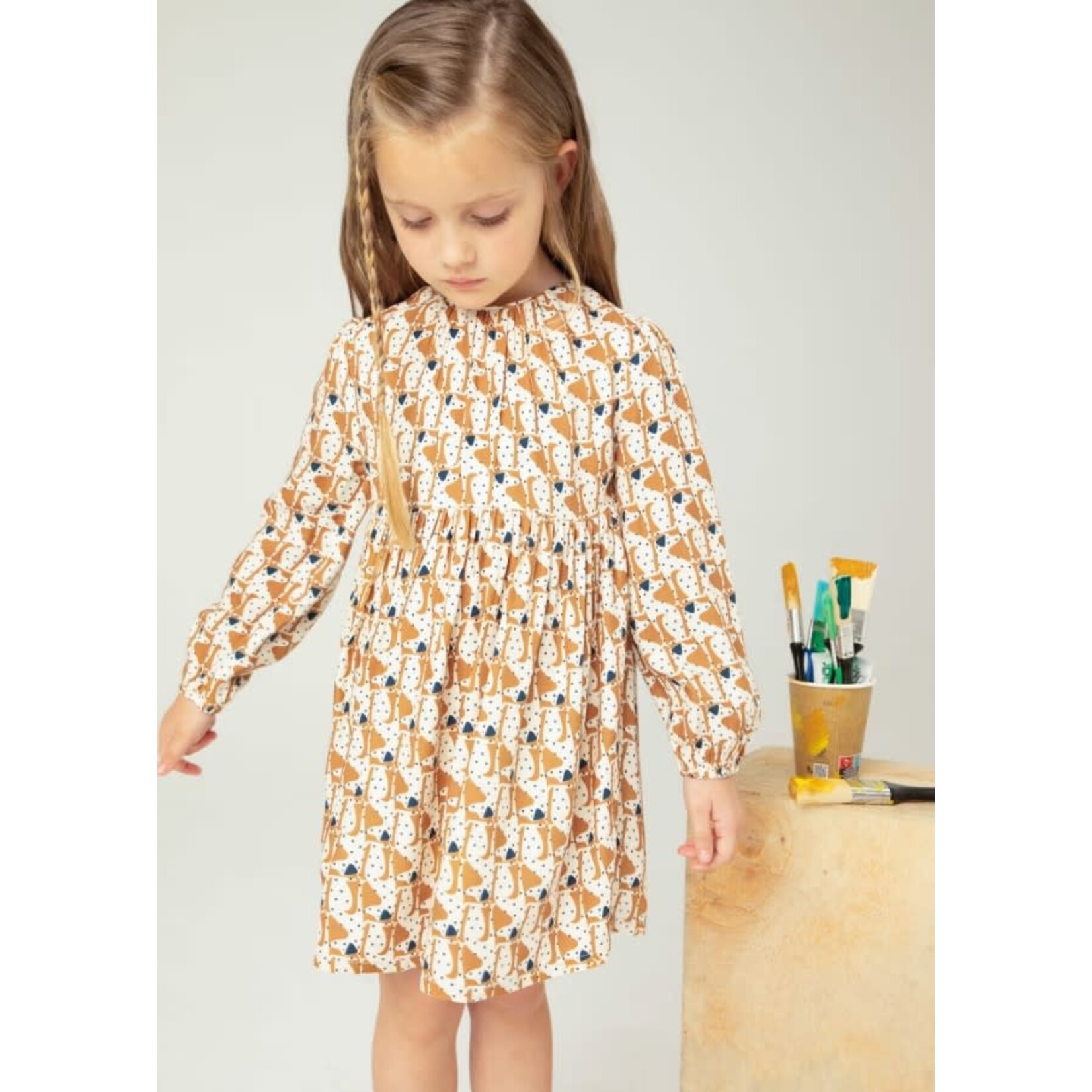 Mayoral MAYORAL - Longsleeve caramel-coloured dress with allover dog print