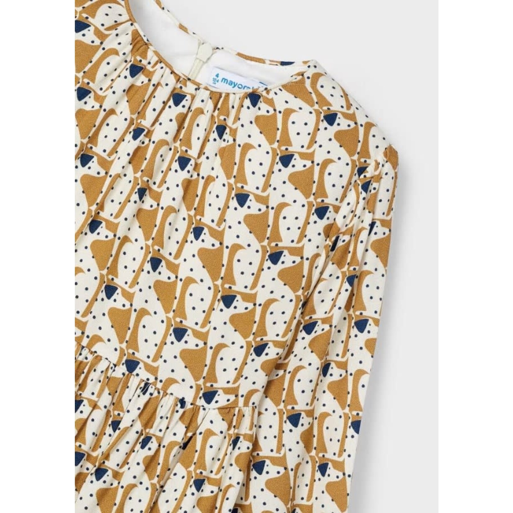 Mayoral MAYORAL - Longsleeve caramel-coloured dress with allover dog print