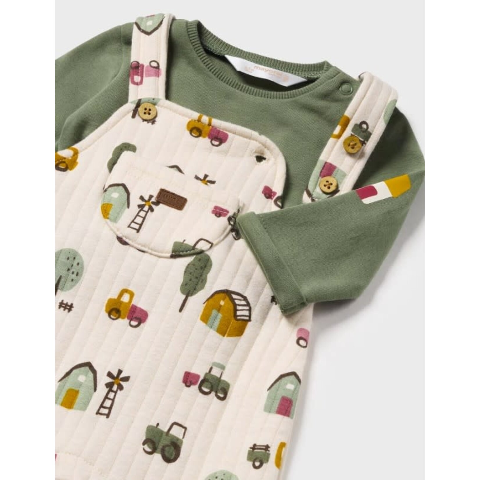 Mayoral MAYORAL - Two-piece set - Olive green sweater and overalls with countryside print