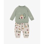 Mayoral MAYORAL - Two-piece set - Moss green sweater with farmhouse appliqué and pants with country print