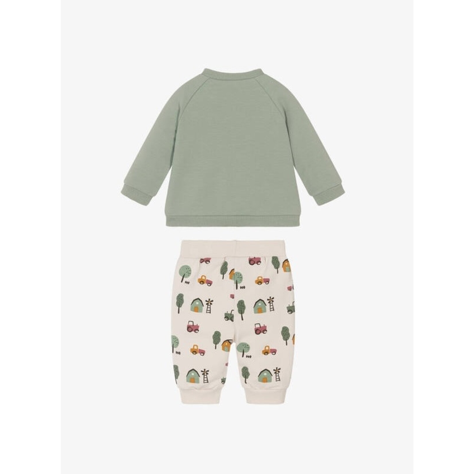 Mayoral MAYORAL - Two-piece set - Moss green sweater with farmhouse appliqué and pants with country print