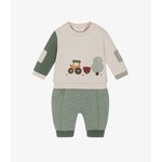 Mayoral MAYORAL - Ensemble deux pièces - Chandail crème avec appliqué de la campagne et pantalon vert olive en maille fine