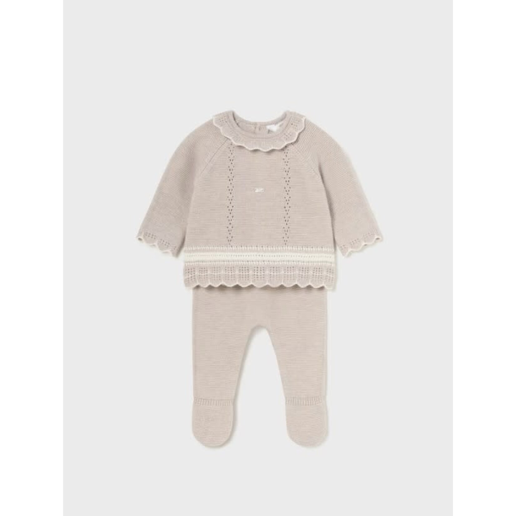 Mayoral MAYORAL - Two-piece set - Sand knitted sweater with crocheted collar and knitted pants