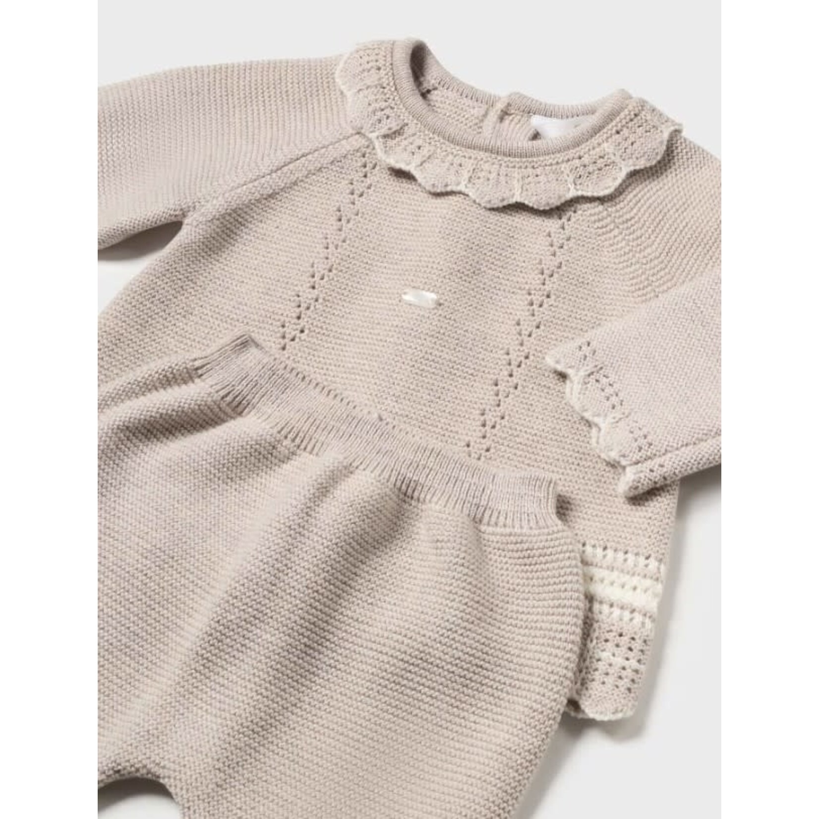 Mayoral MAYORAL - Two-piece set - Sand knitted sweater with crocheted collar and knitted pants