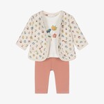 Mayoral MAYORAL - Ensemble trois pièces- Cardigan beige avec motif fleuri, chandail avec bouquet de fleurs et legging vieux-rose