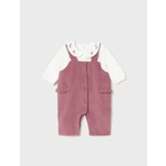 Mayoral MAYORAL - Two-piece set - Ruffled sweater with flowers on the collar and raspberry pink corduroy overalls