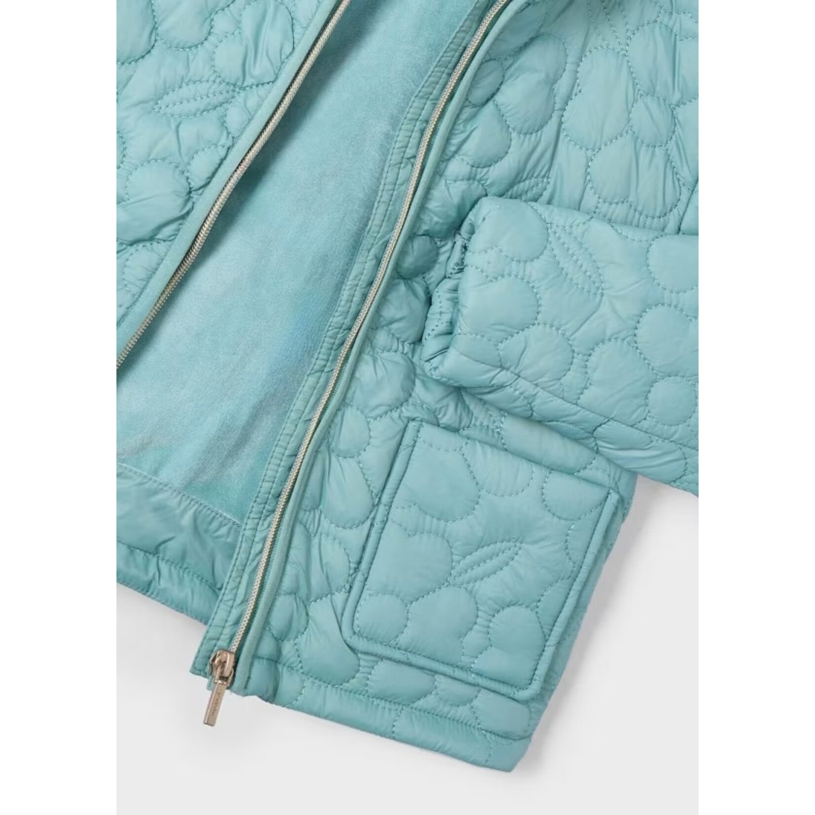 Mayoral MAYORAL -  Mid-season quilted coat with pastel turquoise flowers