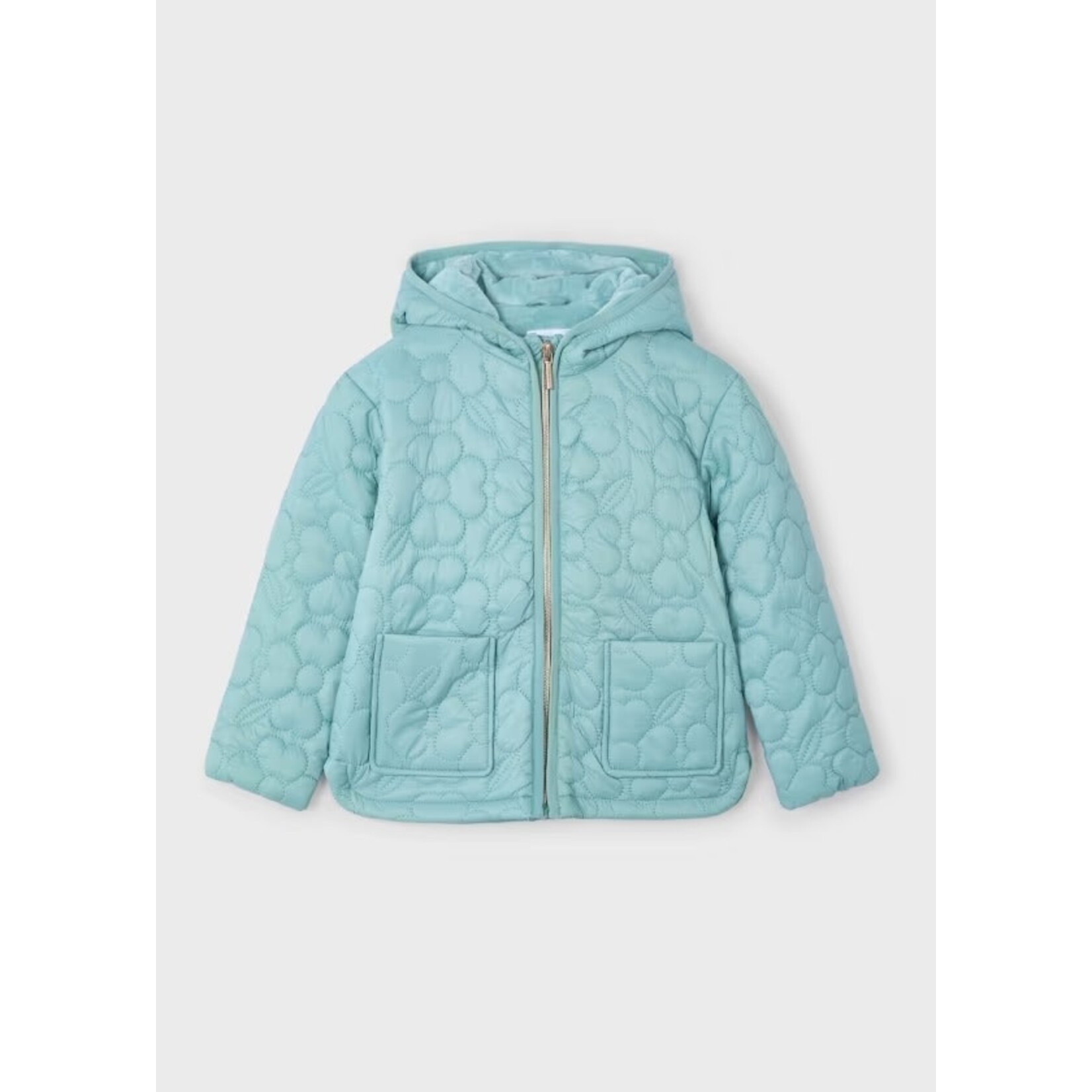 Mayoral MAYORAL -  Mid-season quilted coat with pastel turquoise flowers