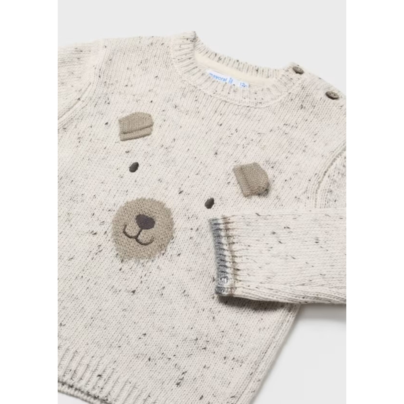 Mayoral MAYORAL - Cream speckled knit sweater with bear face