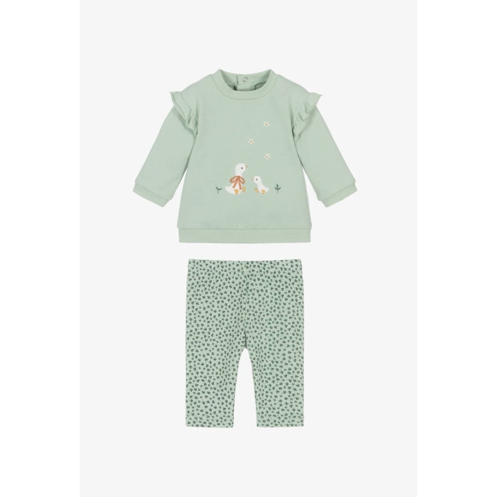 Mayoral MAYORAL -Two piece kit - Light green longsleeve shirt with ducks and legging with flower print