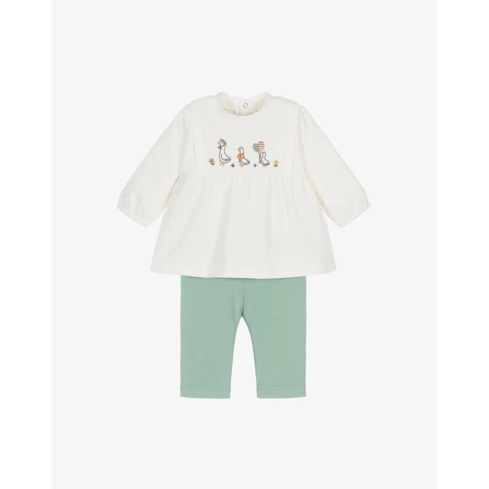 Mayoral MAYORAL - 2 piece set - White long sleeve sweater with ducks with green leggings