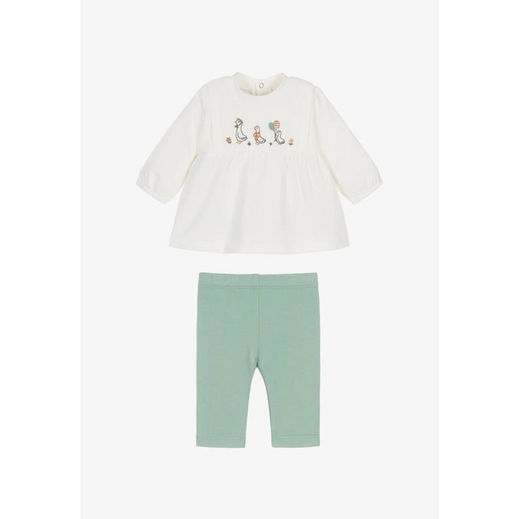 Mayoral MAYORAL - 2 piece set - White long sleeve sweater with ducks with green leggings